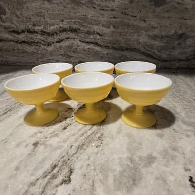 Vintage Hazel Atlas Lot 7 Moderntone Sherbert Cups Berry Dishes Yellow Blue - Thumbnail 8