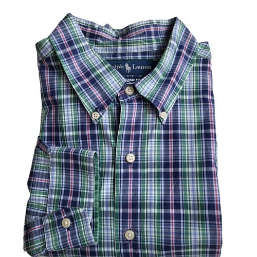 Ralph Lauren Mens Shirt Blue Green Check XL Cotton Classic Green Little Pony - Thumbnail 7