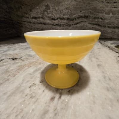 Vintage Hazel Atlas Lot 7 Moderntone Sherbert Cups Berry Dishes Yellow Blue - Thumbnail 2