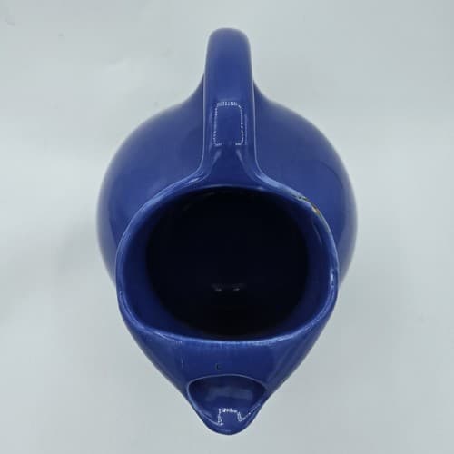 Shenango China Tilt Ball Jug Pitcher Ice Lip Royal Blue Ceramic Vintage MCM - Thumbnail 3
