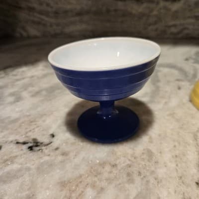 Vintage Hazel Atlas Lot 7 Moderntone Sherbert Cups Berry Dishes Yellow Blue - Thumbnail 3