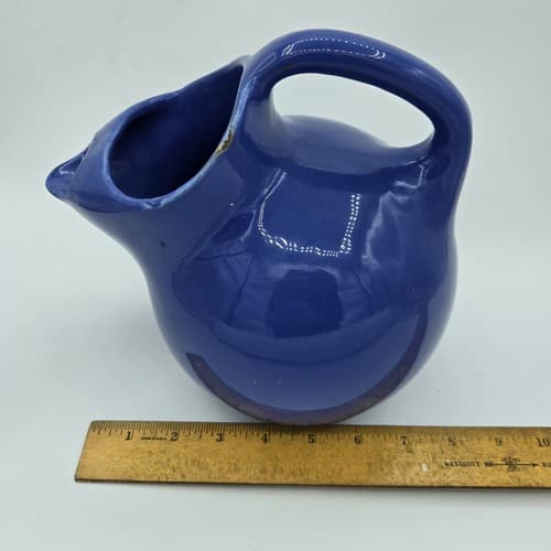 Shenango China Tilt Ball Jug Pitcher Ice Lip Royal Blue Ceramic Vintage MCM - Thumbnail 11