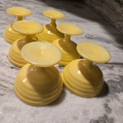 Vintage Hazel Atlas Lot 7 Moderntone Sherbert Cups Berry Dishes Yellow Blue - Thumbnail 6