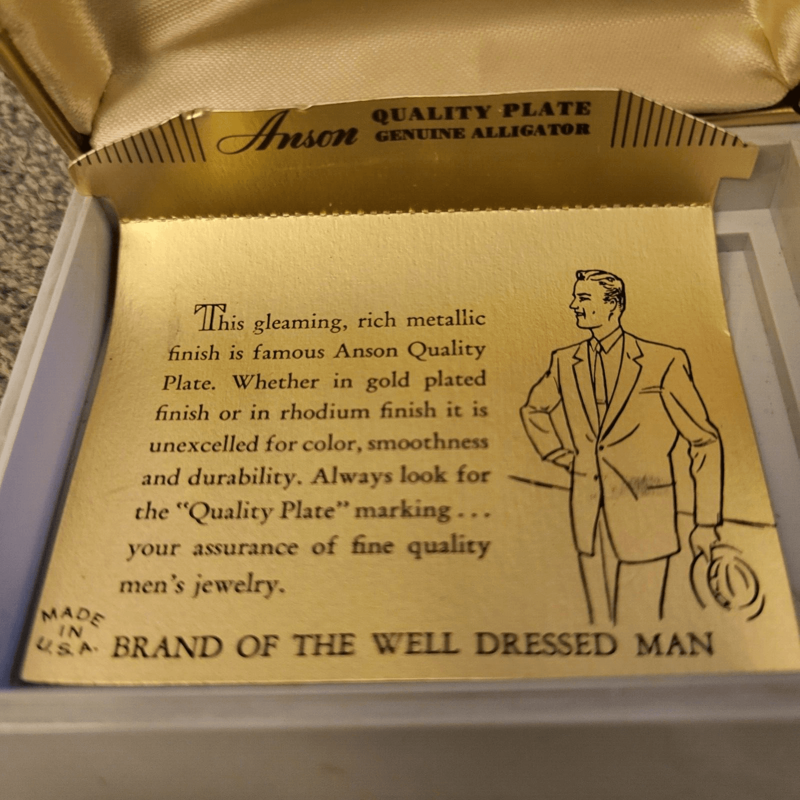 Vintage Mens Anson Cufflink Tie Clip Set Genuine Alligator w/Original Box 1950s - Thumbnail 6