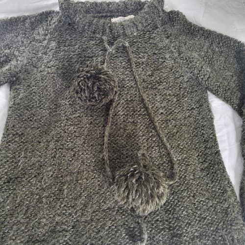 Avantique Italian Womens Sweater Deep Green S Acrylic Wool Pom Poms Cropped Boho - Thumbnail 2