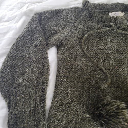 Avantique Italian Womens Sweater Deep Green S Acrylic Wool Pom Poms Cropped Boho - Thumbnail 9