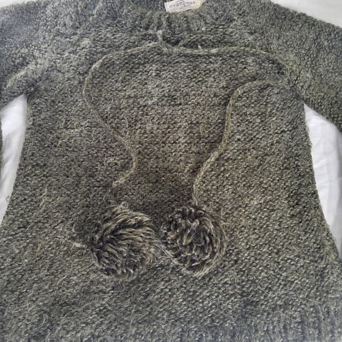 Avantique Italian Womens Sweater Deep Green S Acrylic Wool Pom Poms Cropped Boho - Thumbnail 7