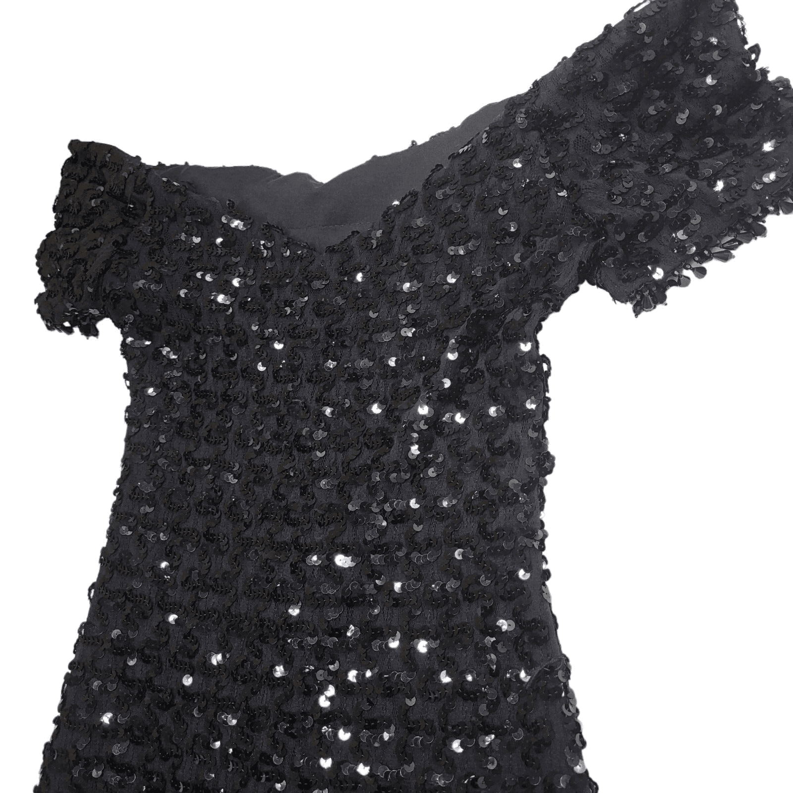 Little Black Dress Full Sequins Short Off Shoulder S Party Wedding Glamour Sexy - Thumbnail 6