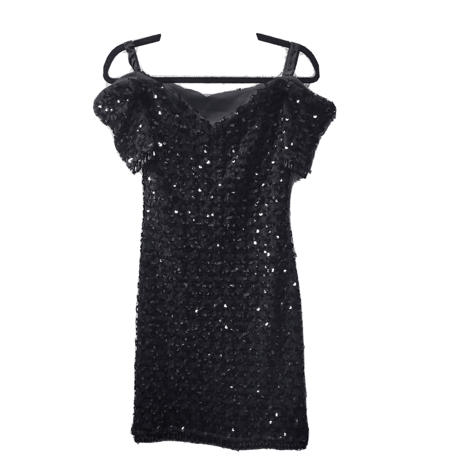 Little Black Dress Full Sequins Short Off Shoulder S Party Wedding Glamour Sexy - Thumbnail 2