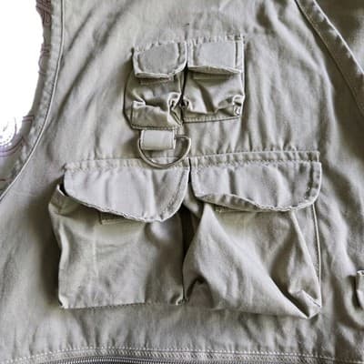 CRYSTAL RIVER Mens Fishing Vest 2XL Deluxe Khaki 27 Pockets Zippers Fly Cotton - Thumbnail 3