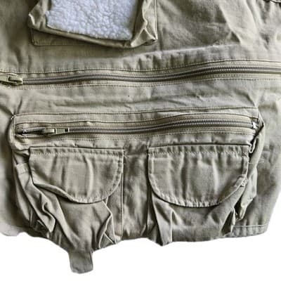 CRYSTAL RIVER Mens Fishing Vest 2XL Deluxe Khaki 27 Pockets Zippers Fly Cotton - Thumbnail 5
