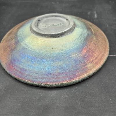 Jeremy Diller Raku Earth & Fire Pottery Moose Heart Sun Plate Signed Whimsical - Thumbnail 6