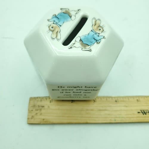 Wedgwood Peter Rabbit Coin Bank Hexagonal Beatrix Potter Vintage 1991 Baby Gift - Thumbnail 10