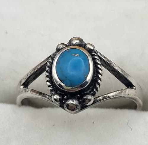 Native American Turquoise Ring Bezel Stone Sterling Silver 925 Marked Sz 7.5 - Image 1
