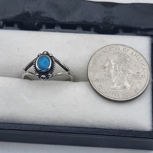 Native American Turquoise Ring Bezel Stone Sterling Silver 925 Marked Sz 7.5 - Thumbnail 8