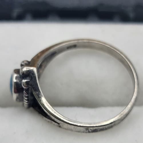 Native American Turquoise Ring Bezel Stone Sterling Silver 925 Marked Sz 7.5 - Thumbnail 3