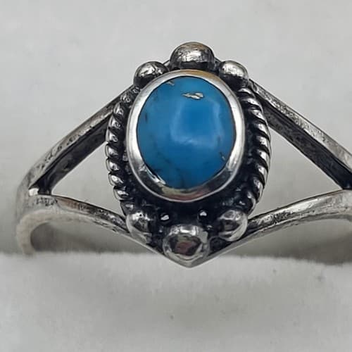 Native American Turquoise Ring Bezel Stone Sterling Silver 925 Marked Sz 7.5 - Thumbnail 6