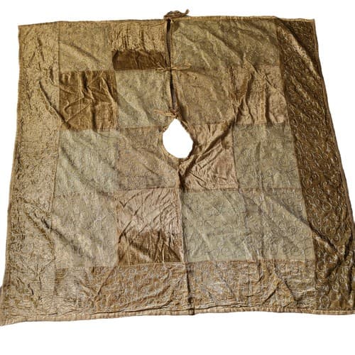 Christmas Tree Skirt XL 54" Square Gold Lemay Velvet Silver Metallic Thread - Image 1