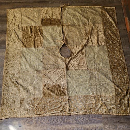 Christmas Tree Skirt XL 54" Square Gold Lemay Velvet Silver Metallic Thread - Thumbnail 4