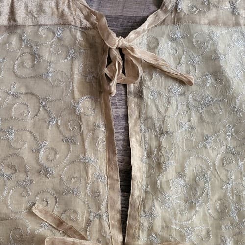 Christmas Tree Skirt XL 54" Square Gold Lemay Velvet Silver Metallic Thread - Thumbnail 5