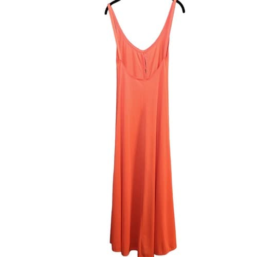 Flair Lingerie Gown M Coral Low Back Slit Front Slip Nylon Union Made Vtg 60s - Thumbnail 3