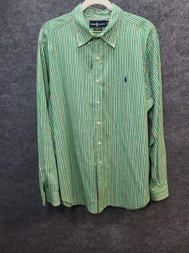 Ralph Lauren Mens Shirt Button Down Green Stripe XXL Cotton Classic Fit - Image 1