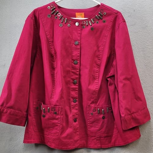 Hearts of Palm Womens Jacket Top Blouse 3X Deep Red Swing Steel Embellishments - Thumbnail 7