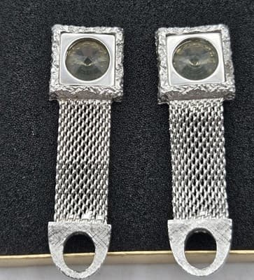 VTG Silvertone Mesh Wrap Cufflinks Square Rhinestone Centers Dressy Freeform - Thumbnail 6