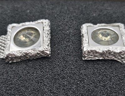 VTG Silvertone Mesh Wrap Cufflinks Square Rhinestone Centers Dressy Freeform - Thumbnail 3