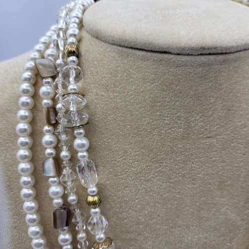 Premier Designs Necklace Multi-Strand Layered White Pearl Crystal Beads 18in - Thumbnail 8