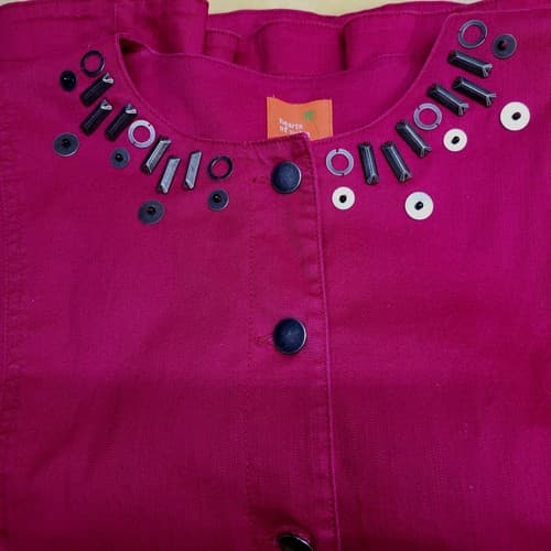 Hearts of Palm Womens Jacket Top Blouse 3X Deep Red Swing Steel Embellishments - Thumbnail 2