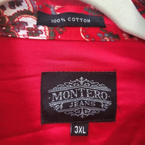 Montero Jeans Mens Shirt Red 3XL Embroidered Iron Cross Cotton Epaulets Paisley - Thumbnail 3