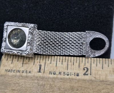 VTG Silvertone Mesh Wrap Cufflinks Square Rhinestone Centers Dressy Freeform - Thumbnail 10