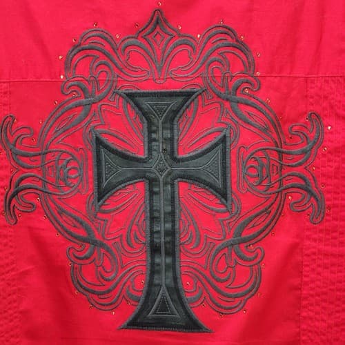 Montero Jeans Mens Shirt Red 3XL Embroidered Iron Cross Cotton Epaulets Paisley - Thumbnail 11