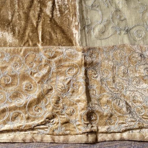 Christmas Tree Skirt XL 54" Square Gold Lemay Velvet Silver Metallic Thread - Thumbnail 6