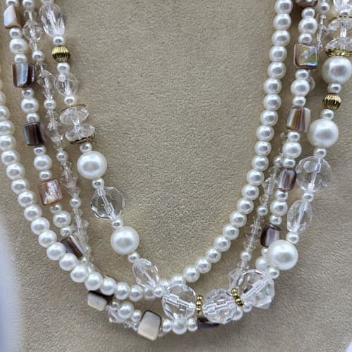 Premier Designs Necklace Multi-Strand Layered White Pearl Crystal Beads 18in - Thumbnail 7