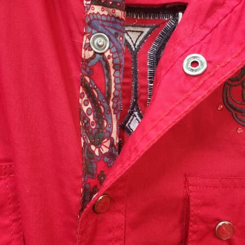 Montero Jeans Mens Shirt Red 3XL Embroidered Iron Cross Cotton Epaulets Paisley - Thumbnail 12