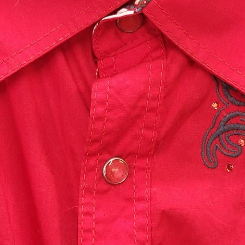 Montero Jeans Mens Shirt Red 3XL Embroidered Iron Cross Cotton Epaulets Paisley - Thumbnail 7