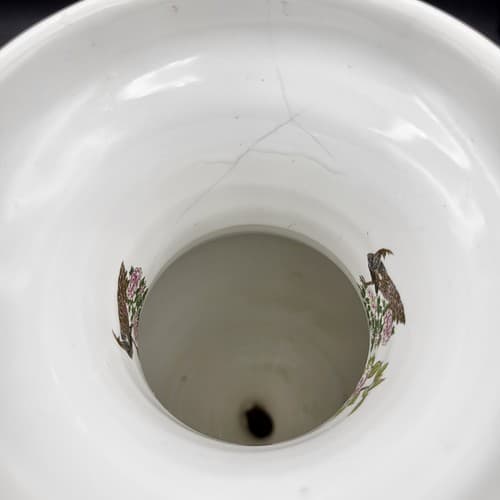 Kinoys Greek Vase Urn Hand Made White 24k Gold Accent Peacocks - Thumbnail 9