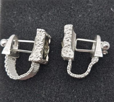 VTG Silvertone Mesh Wrap Cufflinks Square Rhinestone Centers Dressy Freeform - Thumbnail 9