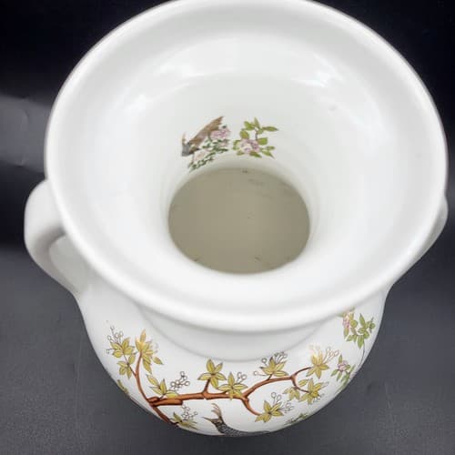 Kinoys Greek Vase Urn Hand Made White 24k Gold Accent Peacocks - Thumbnail 5