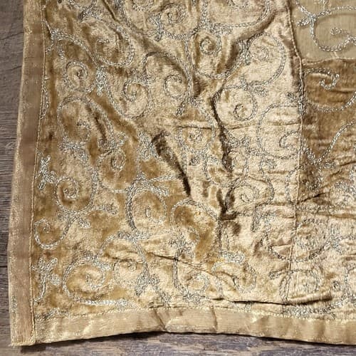 Christmas Tree Skirt XL 54" Square Gold Lemay Velvet Silver Metallic Thread - Thumbnail 2