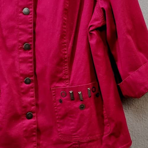 Hearts of Palm Womens Jacket Top Blouse 3X Deep Red Swing Steel Embellishments - Thumbnail 3