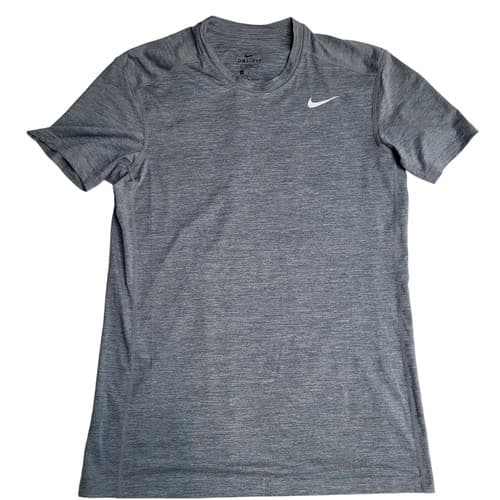 Nike Dri-Fit Womens Fitted Shirt Gray M Polyester White Logo Gym Tee Scoop Neck - Image 1