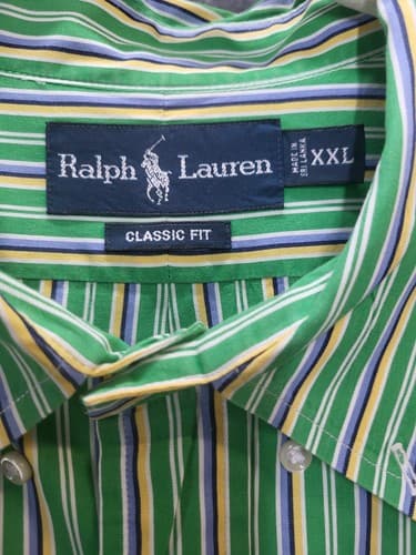 Ralph Lauren Mens Shirt Button Down Green Stripe XXL Cotton Classic Fit - Thumbnail 3
