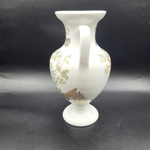 Kinoys Greek Vase Urn Hand Made White 24k Gold Accent Peacocks - Thumbnail 3