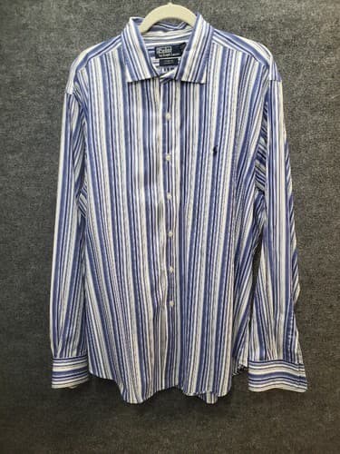 Ralph Lauren Stanton Shirt Blue Multi-Stripe XXL Cotton Classic Fit Little Pony - Thumbnail 3