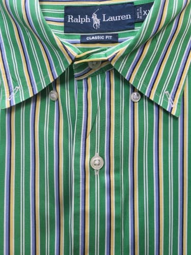 Ralph Lauren Mens Shirt Button Down Green Stripe XXL Cotton Classic Fit - Thumbnail 4