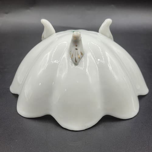 Vintage Japanese 3 Footed Bowl Scalloped White Translucent Pink Handpainted - Thumbnail 10