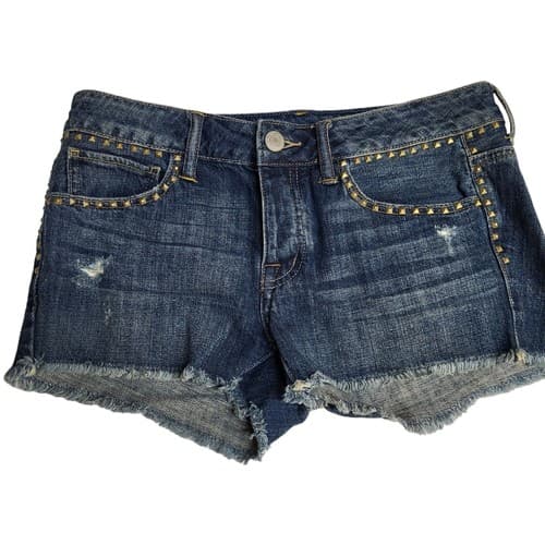 American Eagle Womens Denim Cutoff Shorts 4 Cotton Button Fly Distressed Studs - Thumbnail 2